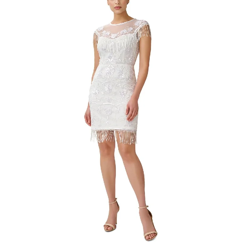 Adrianna Papell Womens Beaded Fringe Cocktail and Party Dress