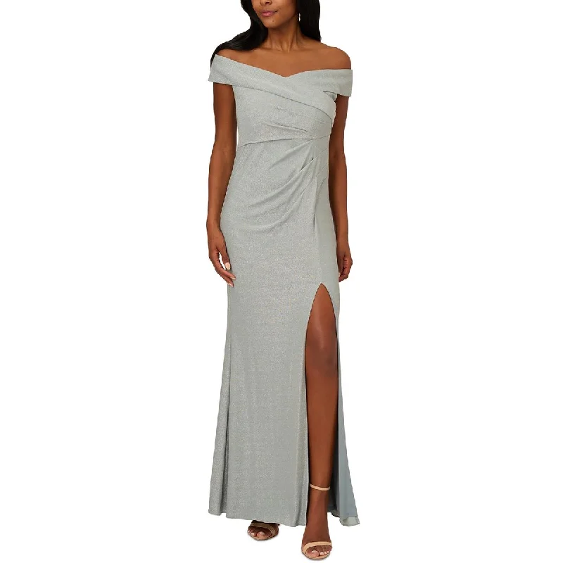 Adrianna Papell Womens Knit Metallic Evening Dress