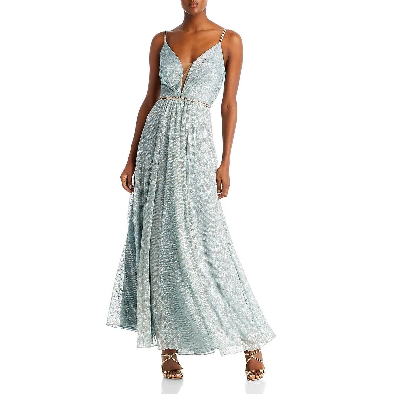 Aqua Womens Metallic Long Evening Dress