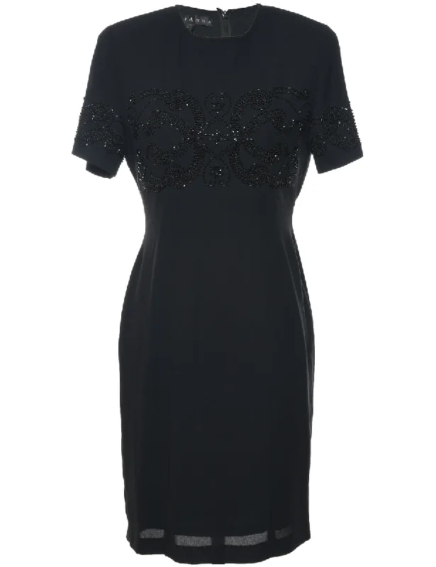 Beaded Black Sparkly Evening Dress - M