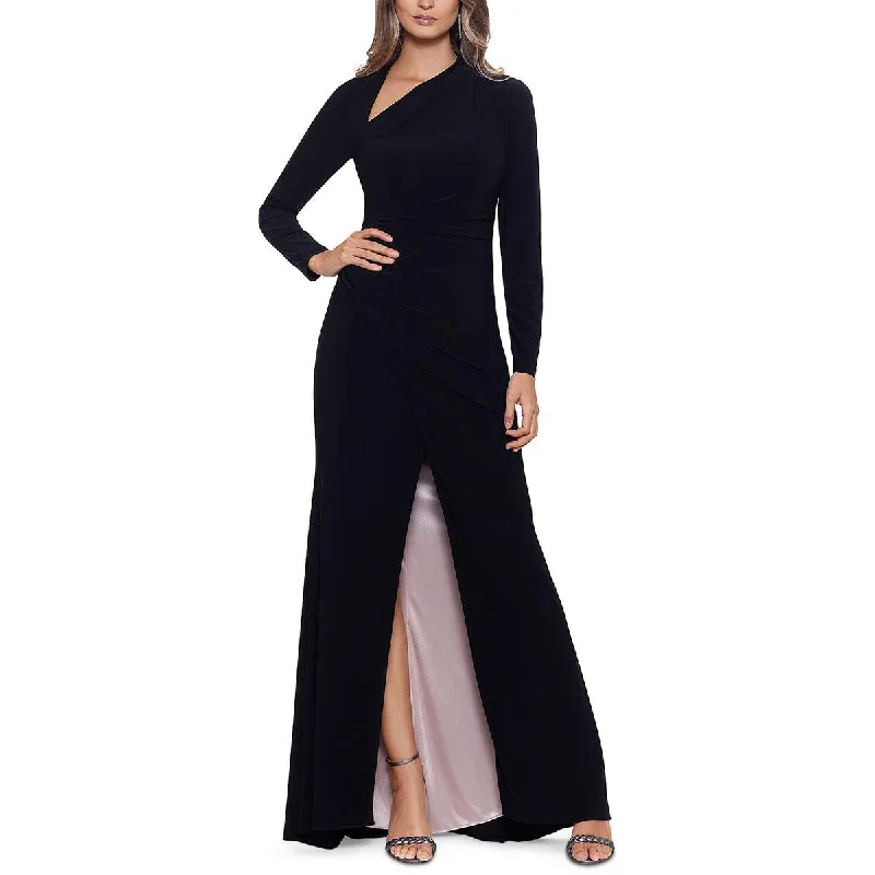 Betsy & Adam Womens Jersey Asymmetrical Evening Dress