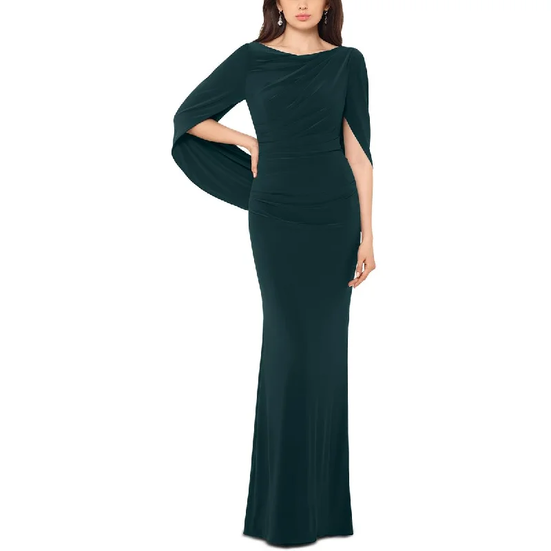 Betsy & Adam Womens Petites Drapey Long Evening Dress