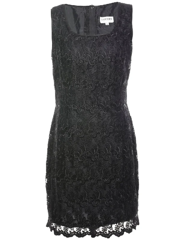 Black Classic Lace Evening Dress - M