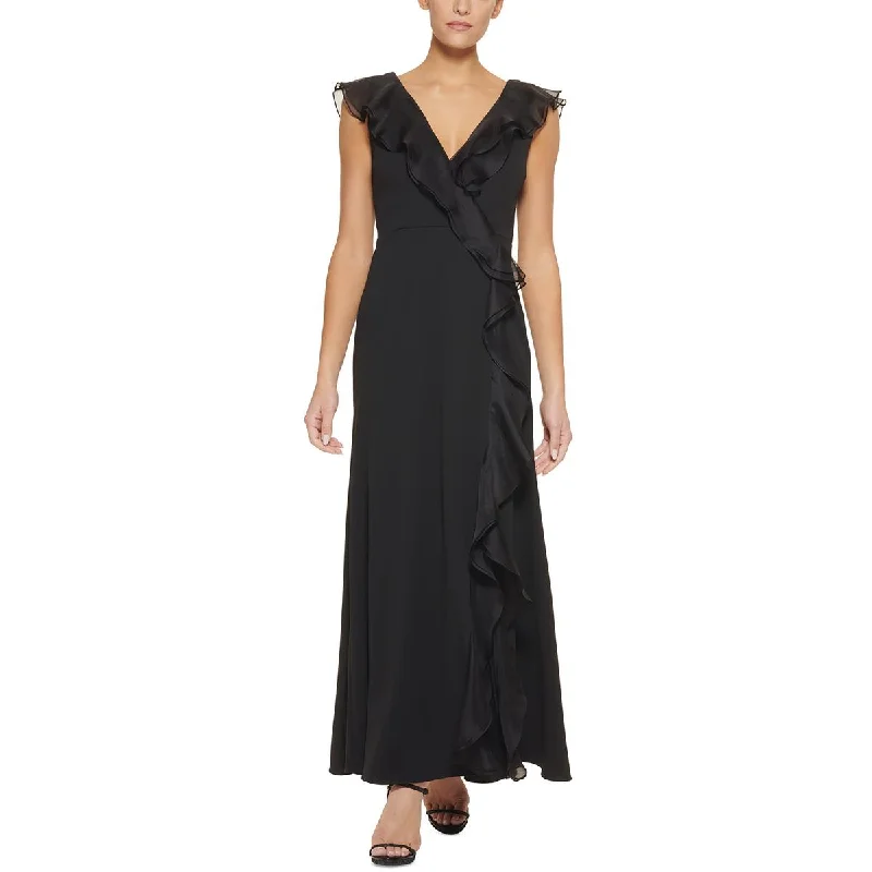 DKNY Womens Surplice Ruffled Evening Dress