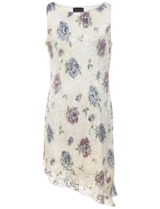 Scarlett Floral White & Blue Y2K Evening Dress  - L