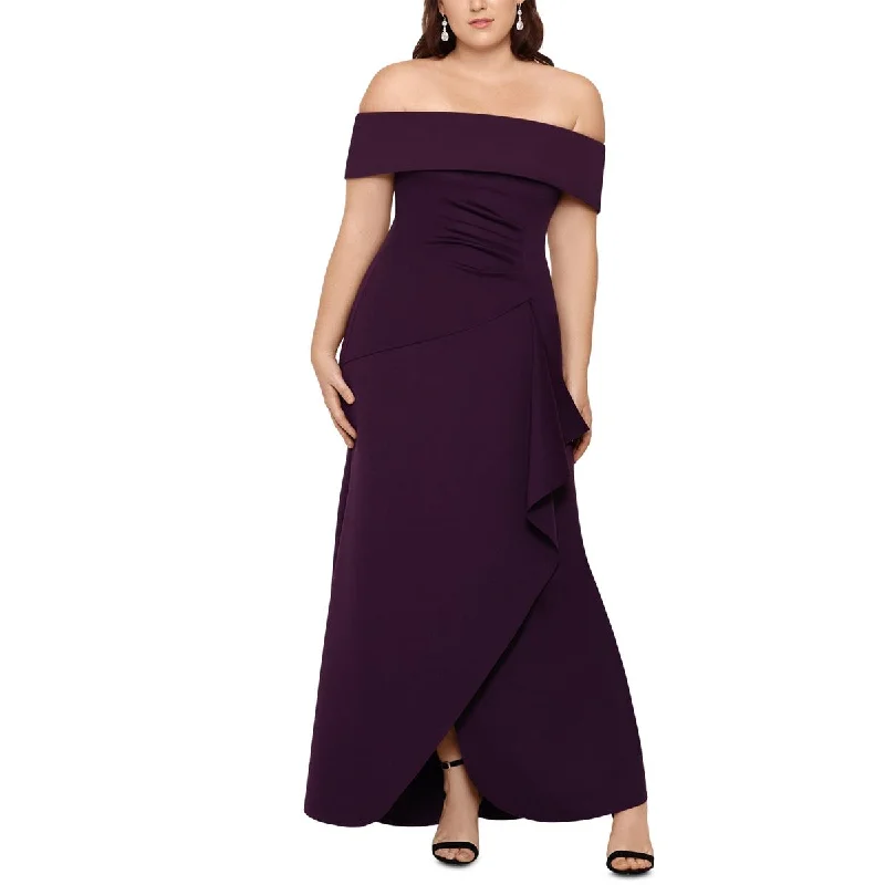 Xscape Womens Plus Off-The-Shoulder Ruched Evening Dress