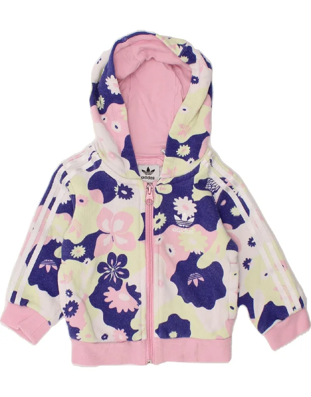 ADIDAS Baby Girls Zip Hoodie Sweater 3-6 Months Pink Floral Cotton