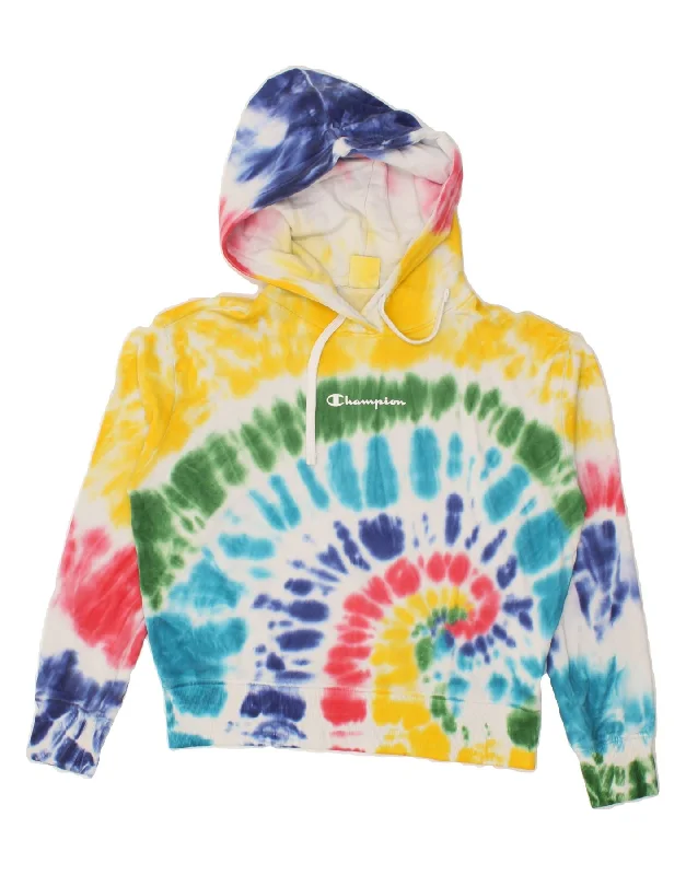 CHAMPION Womens Hoodie Jumper UK 16 Large Multicoloured Tie Dye Cotton