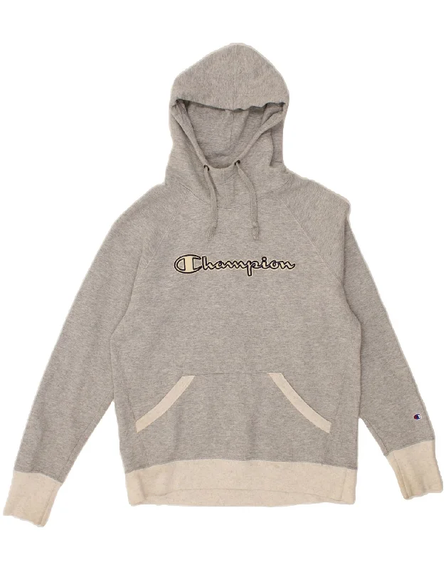 CHAMPION Womens Oversized Graphic Hoodie Jumper UK 6 XS Grey Cotton