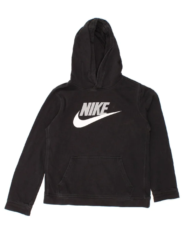 NIKE Boys Graphic Hoodie Jumper 13-14 Years XL Black Cotton