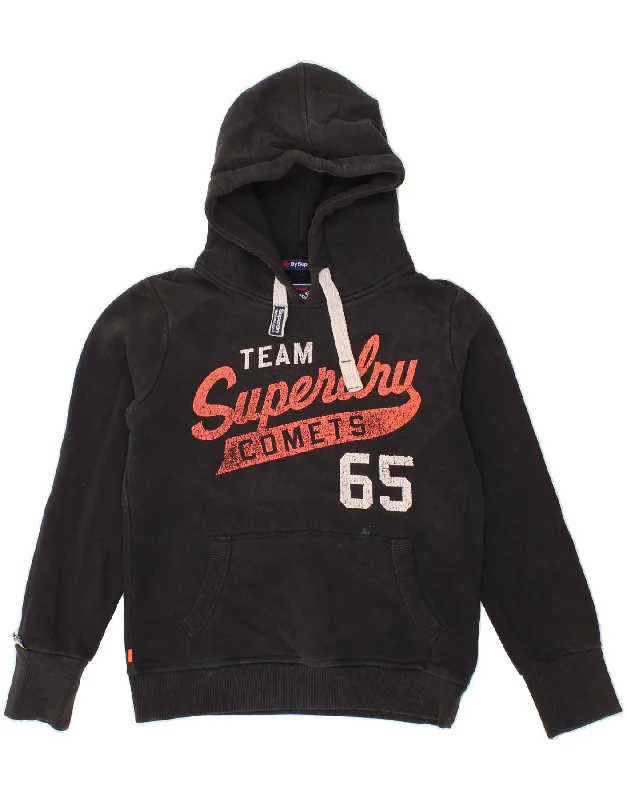 SUPERDRY Womens Graphic Hoodie Jumper UK 14 Medium Black Cotton