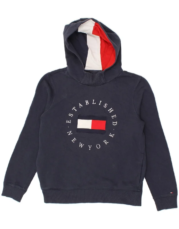 TOMMY HILFIGER Boys Graphic Hoodie Jumper 13-14 Years Navy Blue Cotton