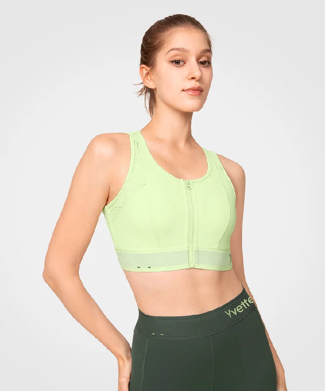 Echo Logo Mesh Zip Front Padded Running Bra | Women's High Support Sports Bra