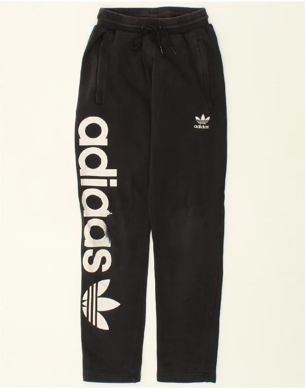 ADIDAS Womens Graphic Tracksuit Trousers UK 4 XS Black Cotton