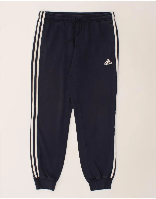 ADIDAS Womens Tracksuit Trousers Joggers UK 12/14 Medium Navy Blue Cotton