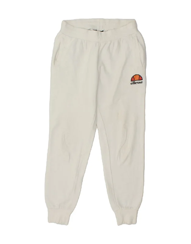 ELLESSE Womens Graphic Tracksuit Trousers Joggers UK 10 Small White Cotton