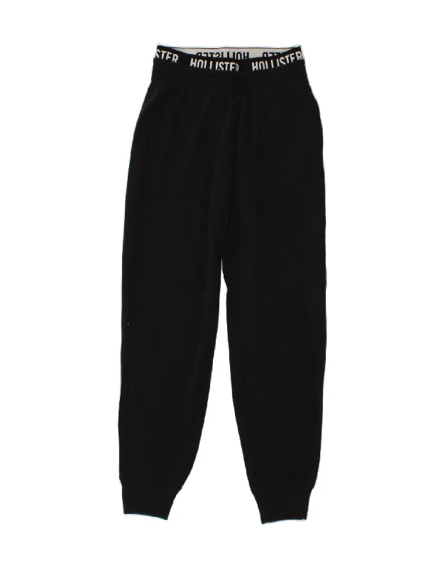 HOLLISTER Womens High Waist Tracksuit Trousers Joggers UK 4 XS Black