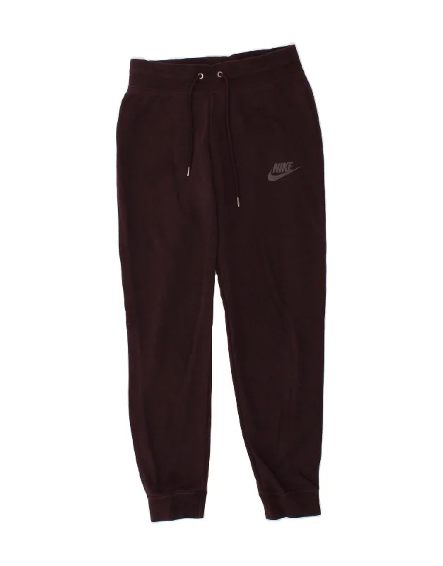 NIKE Womens Tracksuit Trousers Joggers UK 8 Small Maroon Cotton