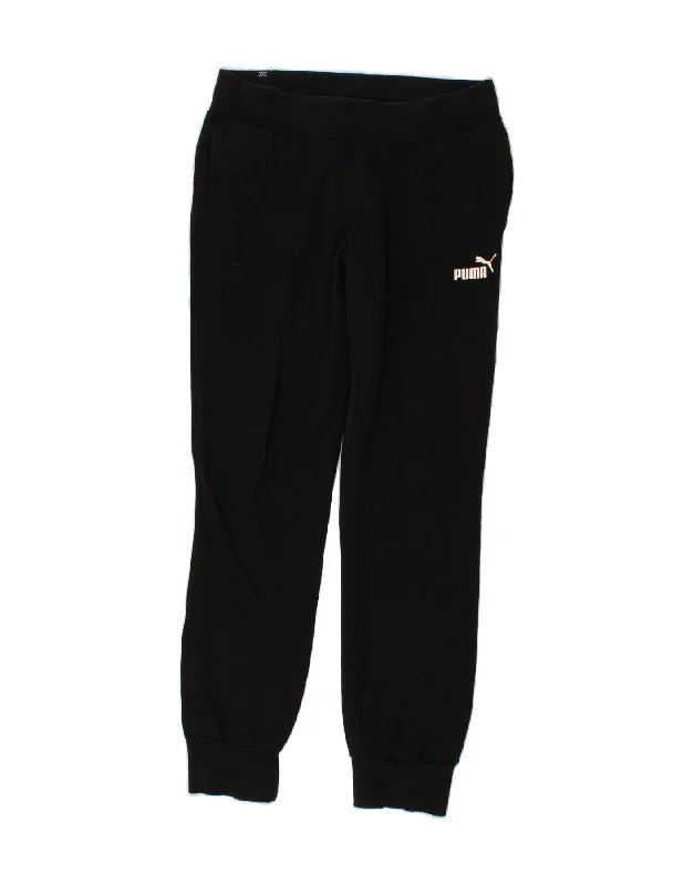 PUMA Womens Graphic Tracksuit Trousers Joggers UK 10 Small Black Cotton