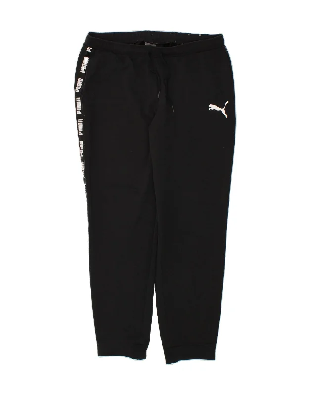 PUMA Womens Graphic Tracksuit Trousers Joggers UK 14 Medium Black Cotton