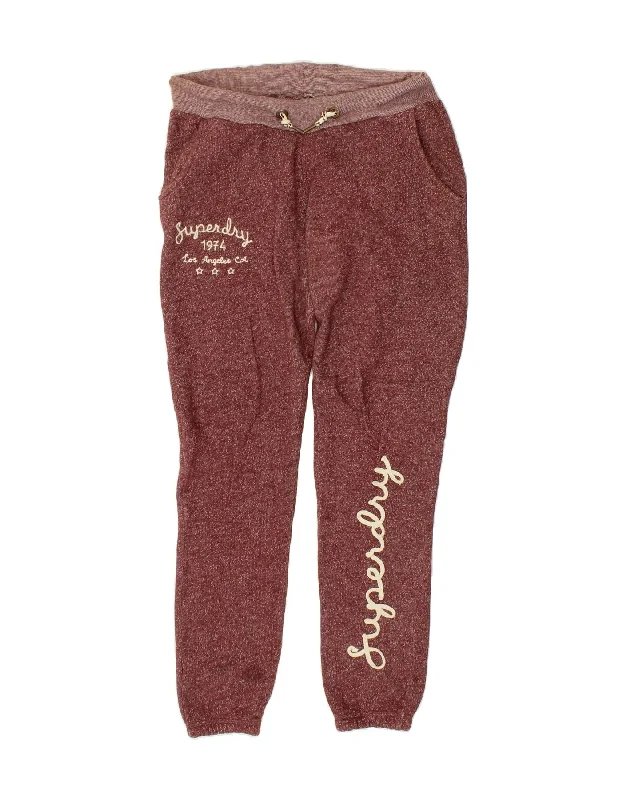 SUPERDRY Womens Graphic Tracksuit Trousers Joggers UK 12 Medium Maroon